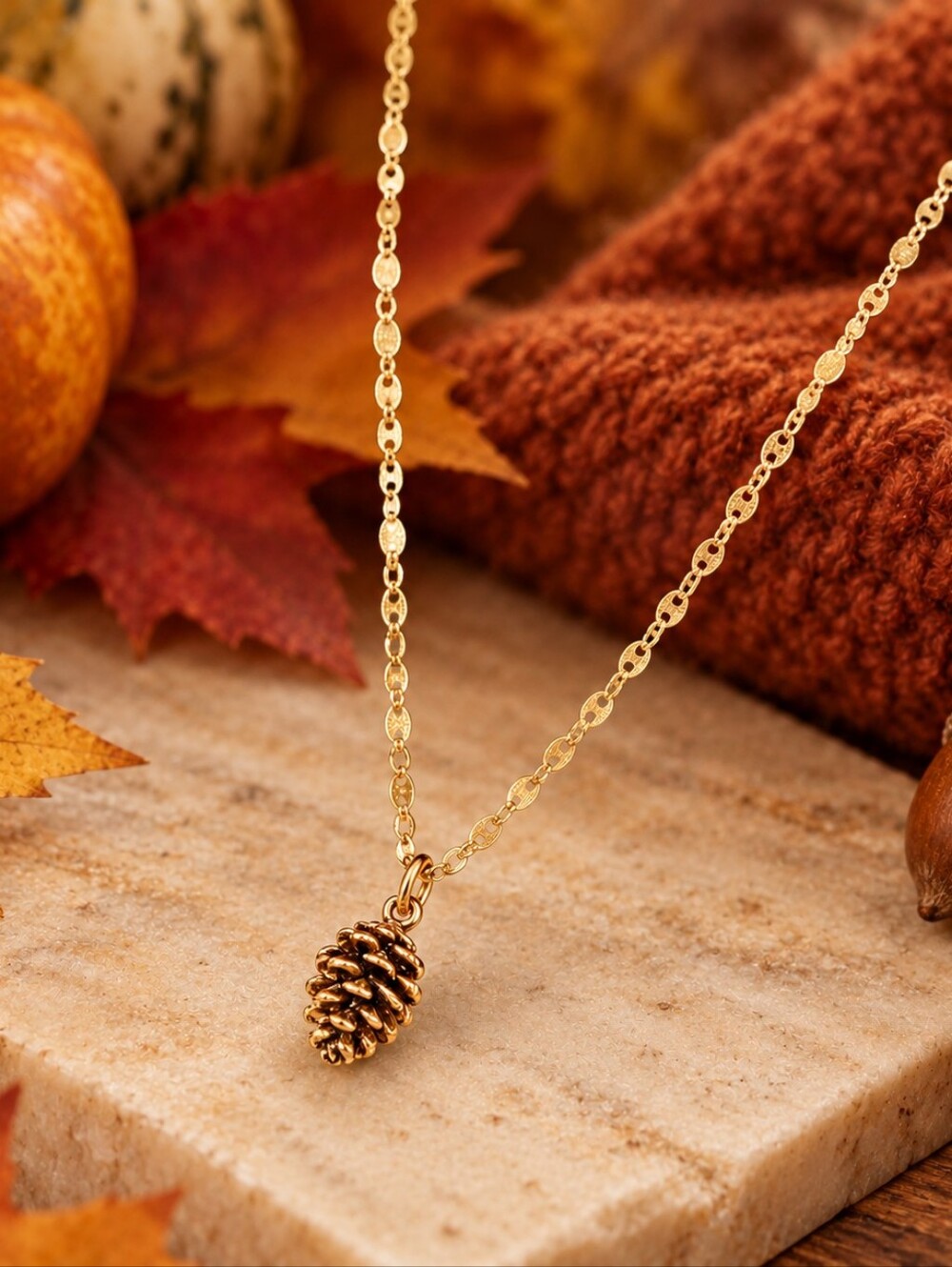 ANTHROPOLOGIE AUTUMN PINECONE NECKLACE 1